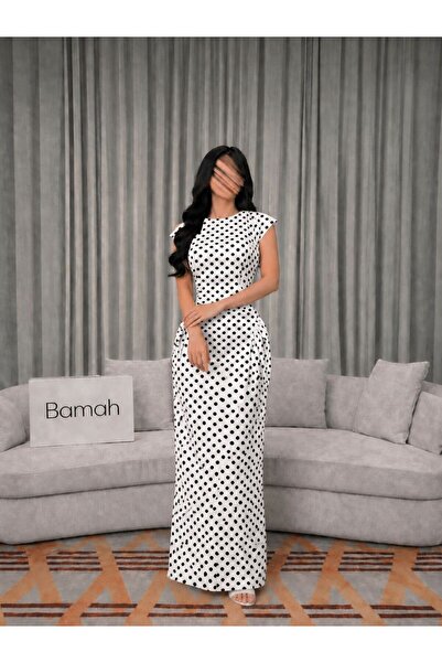 Bamah Elegant White and Black Polka Dot Soft Dress