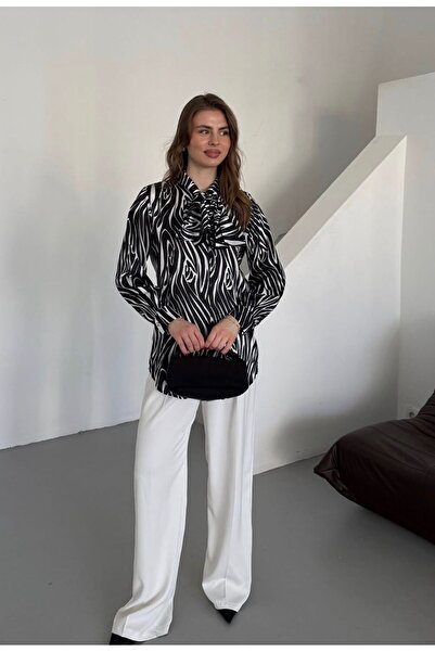 modahira Moda Hira Uzun Kollu Klasik Yaka Zebra Desenli - Gömlek