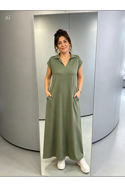 Royteks Fashion Kadın Polo Yaka Salaş Pike Modal Kumaş Elbise