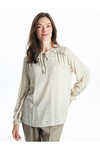 LC Waikiki Beige Tie Neck Patterned Women's Blouse