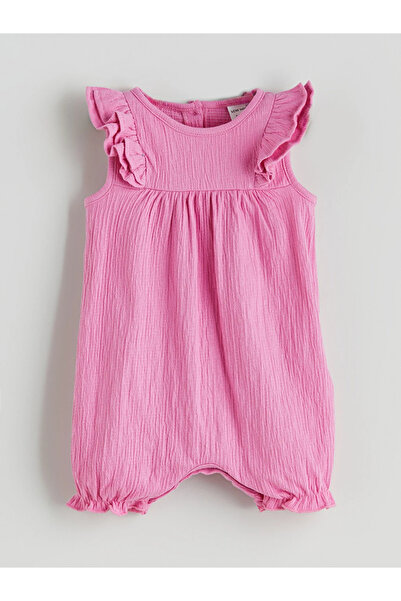 LC Waikiki Pink Crew Neck Basic Baby Girl Romper