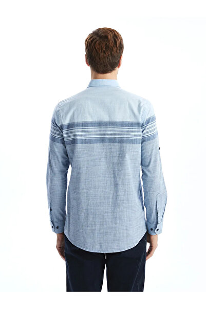 LC Waikiki Blue Regular Fit Long Sleeve Striped Men's Textured Shirt