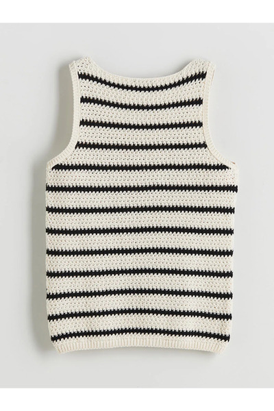 LC Waikiki Black U-Neck Striped Women's Knitwear Tank Top
