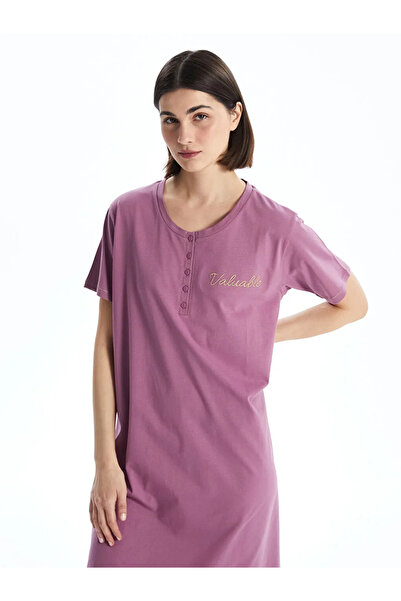 LC Waikiki Plum Crew Neck Embroidered Women's Nightgown