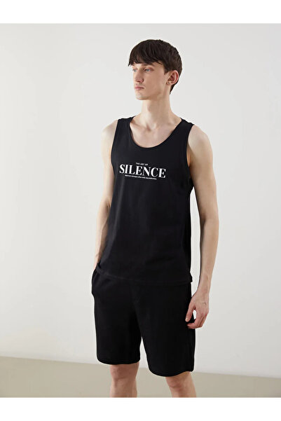 LC Waikiki Black Crew Neck Printed Men's Sleeveless T-Shirt