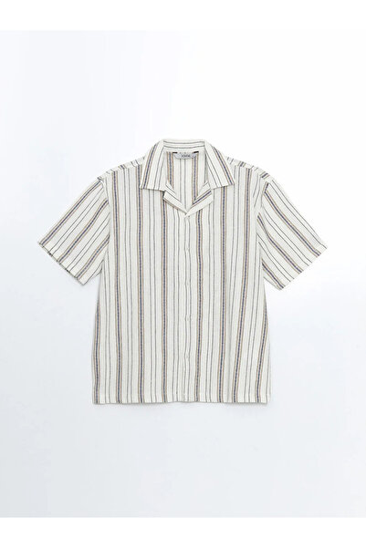 LC Waikiki Blue Comfortable Fit Striped Wool Blend Men's Shirt