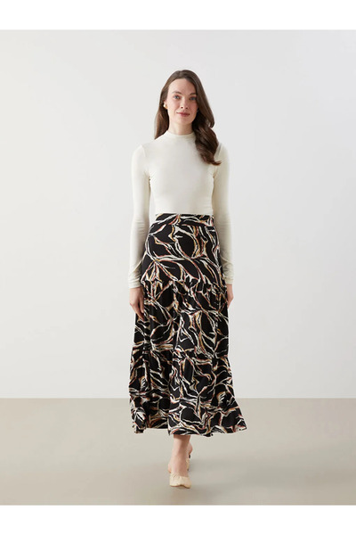 LC Waikiki Black Patterned Women's Skirt with Elastic Waist