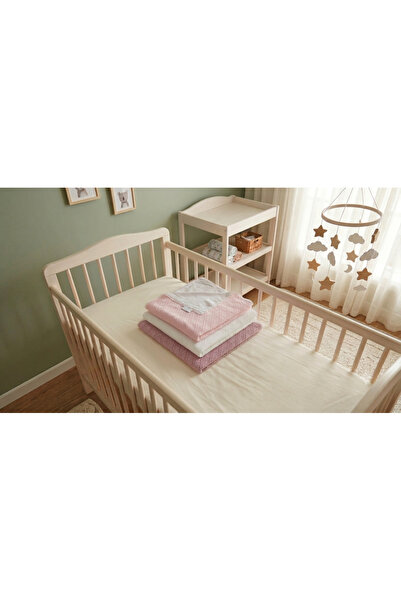 HUGBEBE Set 3 paturici tricotate bebelusi, roz, roz pudra, alb, dimensiune 75...