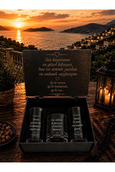 Sevgiliye Özel Premium Hediye Seti – 2 Rakı Bardağı, 1 Viski Bardağı ve Özel Tasarım Kutu