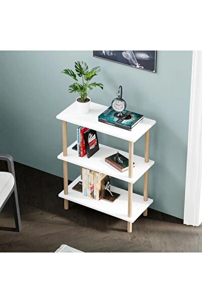 Vivendo Etajera decorativa cu 3 rafturi si picioare din lemn – ideala ca bibl...