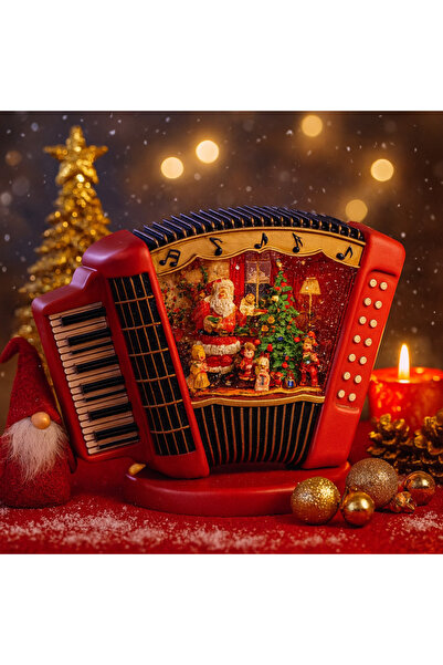 Vivendo Acordeon decorativ Craciun premium cu lumini, muzica si glob cu zapada