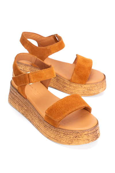 PASSAGE SHOES Women's Genuine Leather Wedge Heeled Sandals 6371 Taba Suede