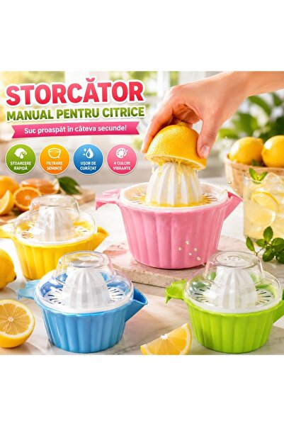 RXH Storcător Manual 11x6cm pentru Citrice cu Suport si Capac, din Plastic Di...