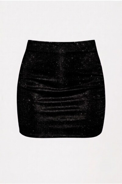 SLAW REZZ Women's Glittery Drawstring Mini Skirt High Waist Stretchy Shorts S...