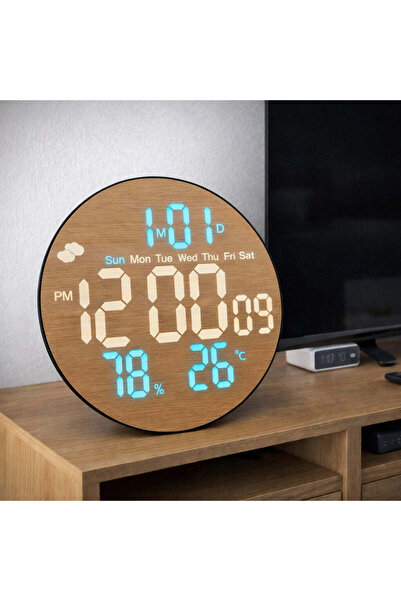 Vivendo Digital LED wall clock, wooden design, 26 cm, with remote control