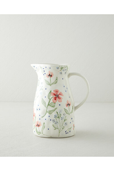 English Home Bloomika Stoneware El Yapımı Sürahi 1850 ml Pembe - Yeşil