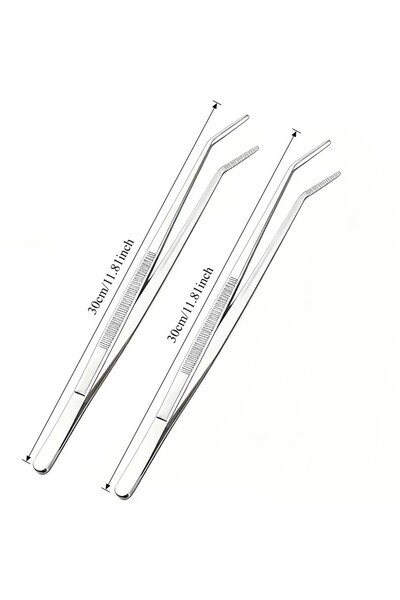 SyaMAG Set 2 buc penseta, pentru gatit, servire, manipulare de precizie, otel inoxidabil, 30 cm, varf curbat