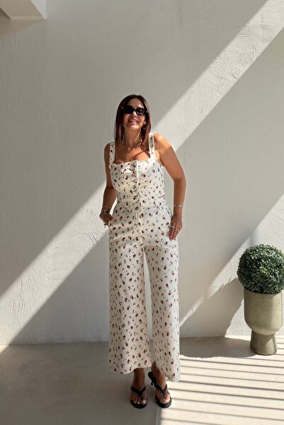 ELVAN TOLON Crispy Floral Patterned Suit Ecru