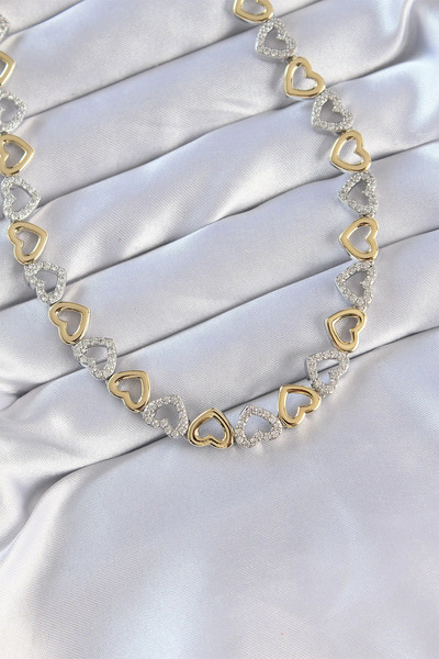 ALKASAZ Vip Series Brass Double Color Zircon Stone Hollow Heart Design Necklace