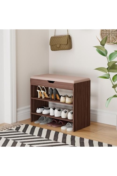 Roam shop Shoe Bench with Cushion, 2 Tiers Shoe Bench with Flip-Top Storage, ...