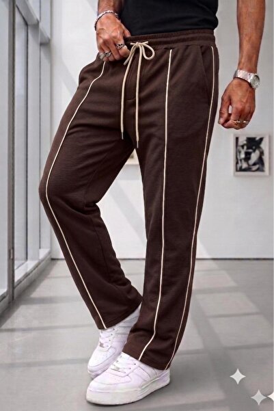 NO 601 Men's Brown Lisbon Ribbed Wide Leg Sweatpants