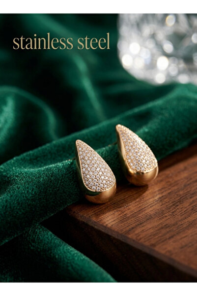 stainless steell 316L Steel Gold Color Zircon Stone Drop Model Earrings