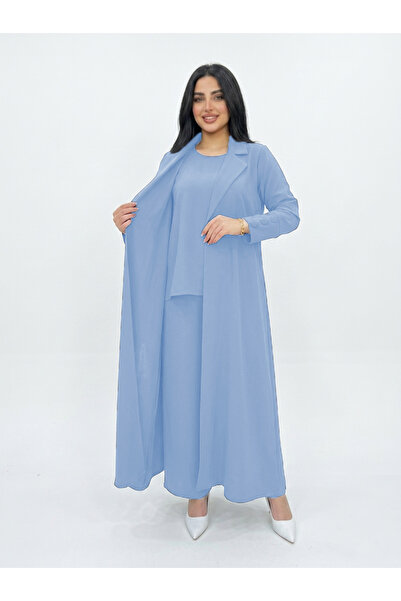 YOU ABAYA طقم سفر 4 قطع بقماش كريب كوبراء لون سماوي