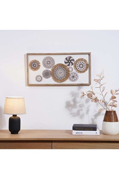 PAN HOME لوحة فنية جدارية بإطار طبيعي دوّار 70x35 سم - بني