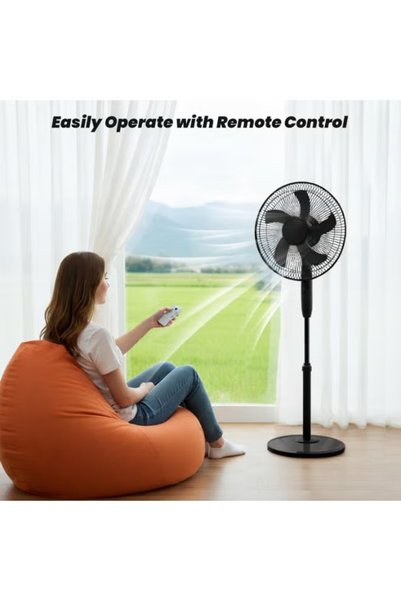 HI-FINE 16 Inch Oscillating Pedestal Fan with Remote Contral Standing Floor Fan with Pedestal Base, Adjustable Height, Timer, 3 Speeds for Home, Bedroom & Office (Black-cc35)