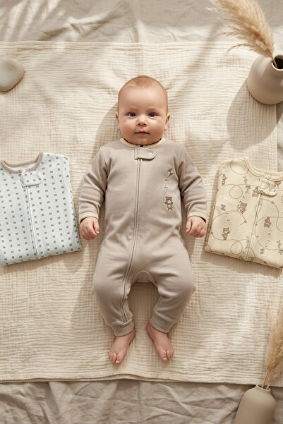 DYZSTAR Premium 3-Pack Cotton Ribbed Zippered Baby Romper Set Soft Textured U...