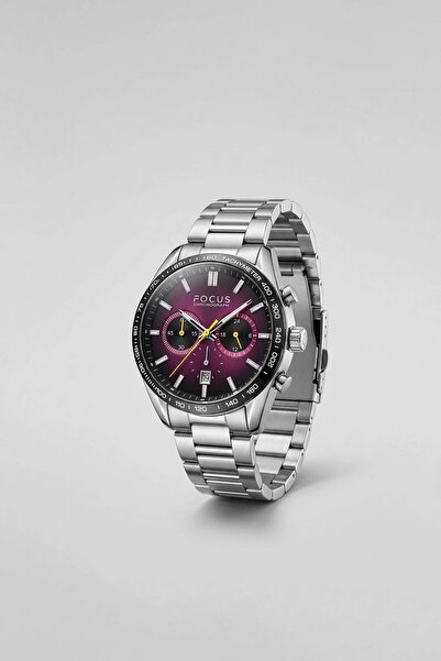 ablukaonline Men's Steel Band Tachymeter Analog Wristwatch Silver / Claret Red