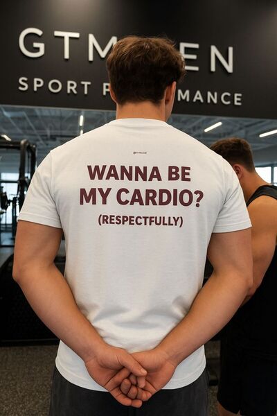 POPULUS Gym Wanna Be My Cardio Printed White T-Shirt