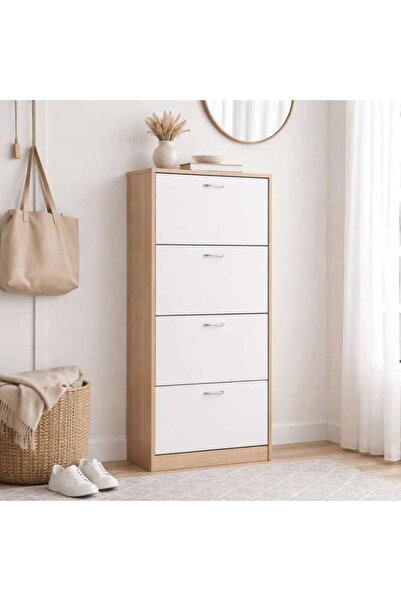 PAN HOME Whitmor Shoe Rack 24 Pairs With 4 Drawer - White Natural