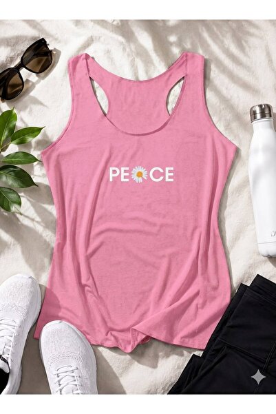 FAVORİST Peace Printed Women's (Swimmer) Model Slim Fit Strappy Tshirt
