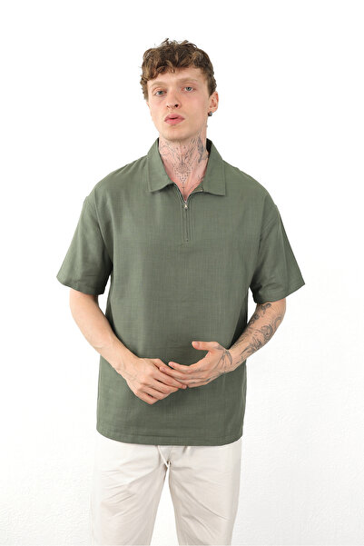NOHOW Linen Look 100% Cotton Comfortable Fit Drop Shoulder Zipper Closure Men...