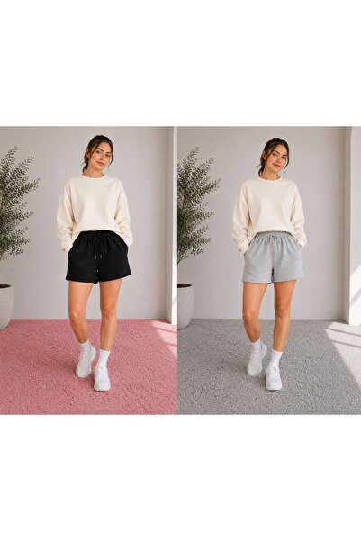 HRM COLLECTİVE Shorts Women's Underwear 2 Pieces Black and Gray