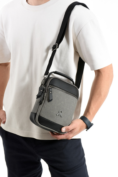 MEGA POLO CLUB OF COLORS NEW JERSEY Gray Black Canvas Handbag with Cross Shou...