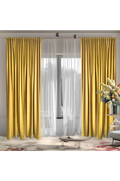 Arasya Home Design Draperie de Catifea Semi-Opaca 70% Galben