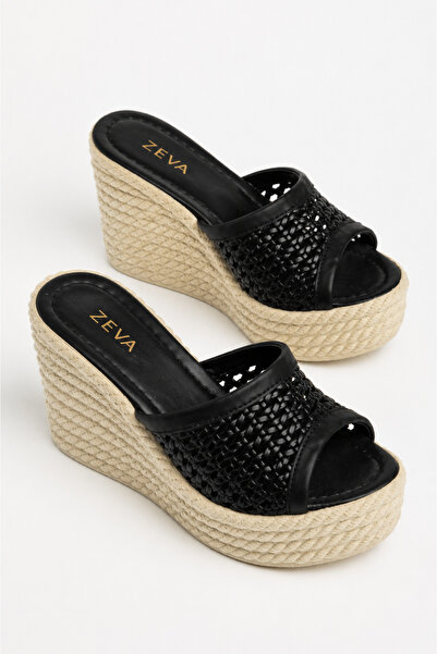 ZEVA COLLECTION ZEVA Γυναικείες Πλεκτές Ψάθινες Παντόφλες Πλατφόρμας με Τακού...