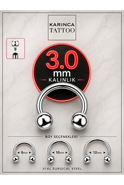 Karınca Piercing Kalın Piercing 3 mm Tünel Pincher Halka Horseshoe Tunnel Gau...