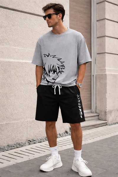 x-compass life Unisex Oversize Anime Printed Shorts Set – Casual Wear Comfort...