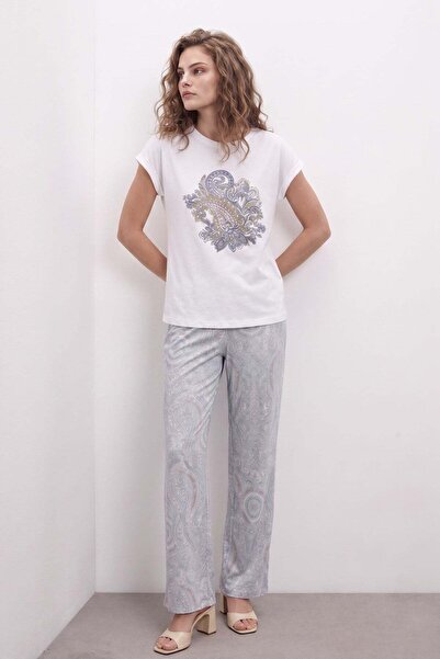 Mısırlı Egyptian Women's Cotton Short Sleeve Pajama Set White-Grey