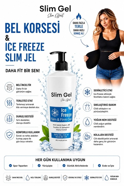 SLİM GEL Ice Freeze , Toparlayıcı Jel 250 ml ve Termal Bel Korsesi 2'li Set T...