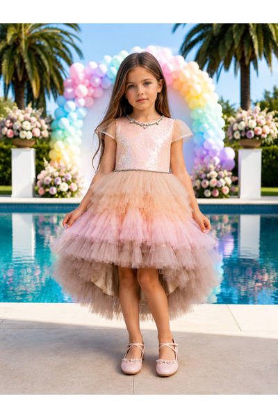 Lindissima Rochie de seara pentru fete, cu maneci din lycra si tul, scurta in...