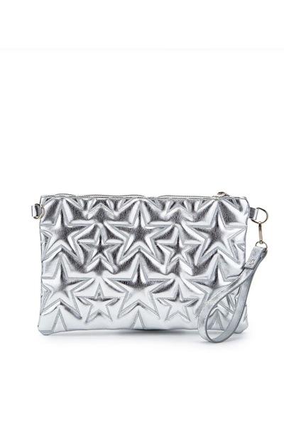 Genel Markalar Veloura Yıldız Dikişli Clutch Star Kadın Çanta Gold Rugan