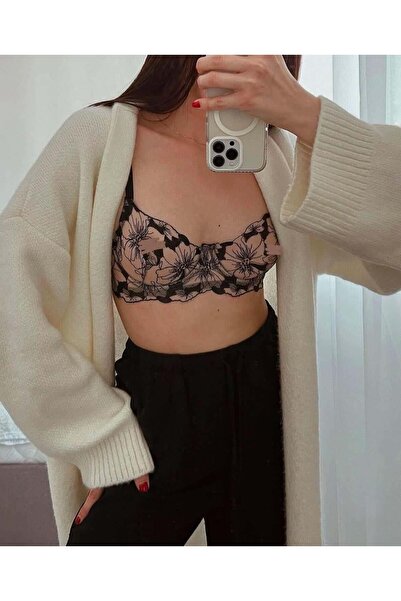 Amber Tül Çiçek Detaylı Ayarlanabilir Bel Balenli Bralet Takım