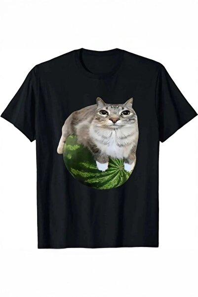 Karakedi Black Watermelon Cat Unisex Short Sleeve T-Shirt