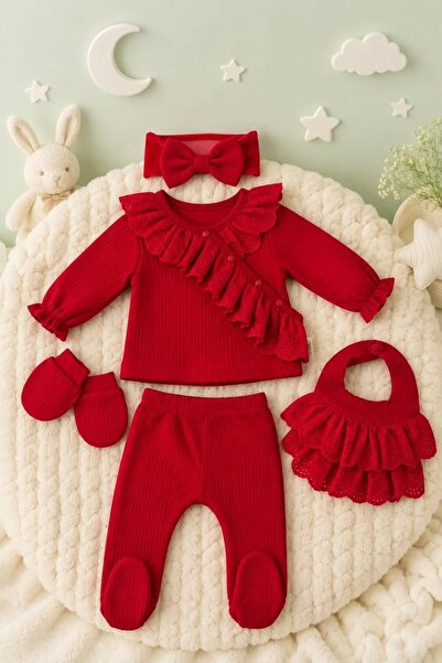 Tuğra Bebe %100 Pamuk 5'li Kız Bebek Hastane Çıkışı Kırmızı