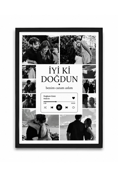 REF DESİGN Kişiye Özel Fotoğraf Kolajı ve Müzik Tasarımlı Çerçeveli Tablo | Q...