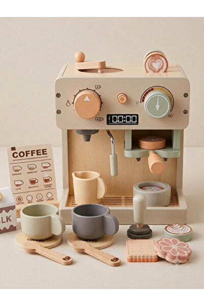 Minik Baristalar İş Başına: Ahşap Kahve Makinesi Oyun Seti!